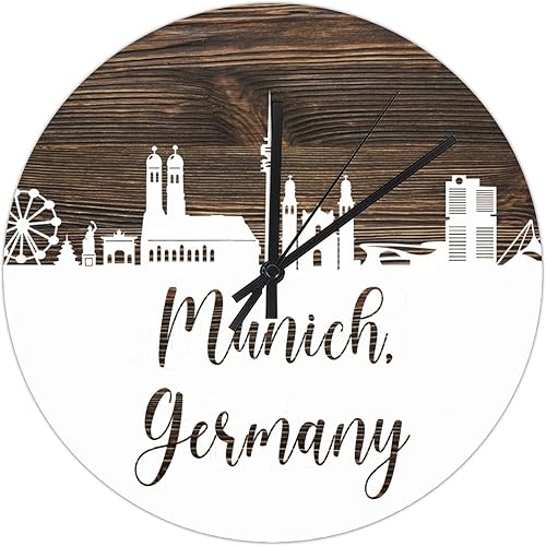 Miniatura 1 de Munich Skyline Alemania - Reloj de pared de PVC para parque nacional reloj de pared grande de 88 pulgadas funciona con pilas silencioso sin tictac