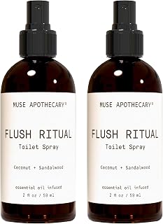 Muse Apothecary Flush Ritual Toilet Spray 2-Pack - Coconut Sandalwood Essential Oils, Pre-Poop Odor Blocker, Natural Cruelty-Free 2oz
