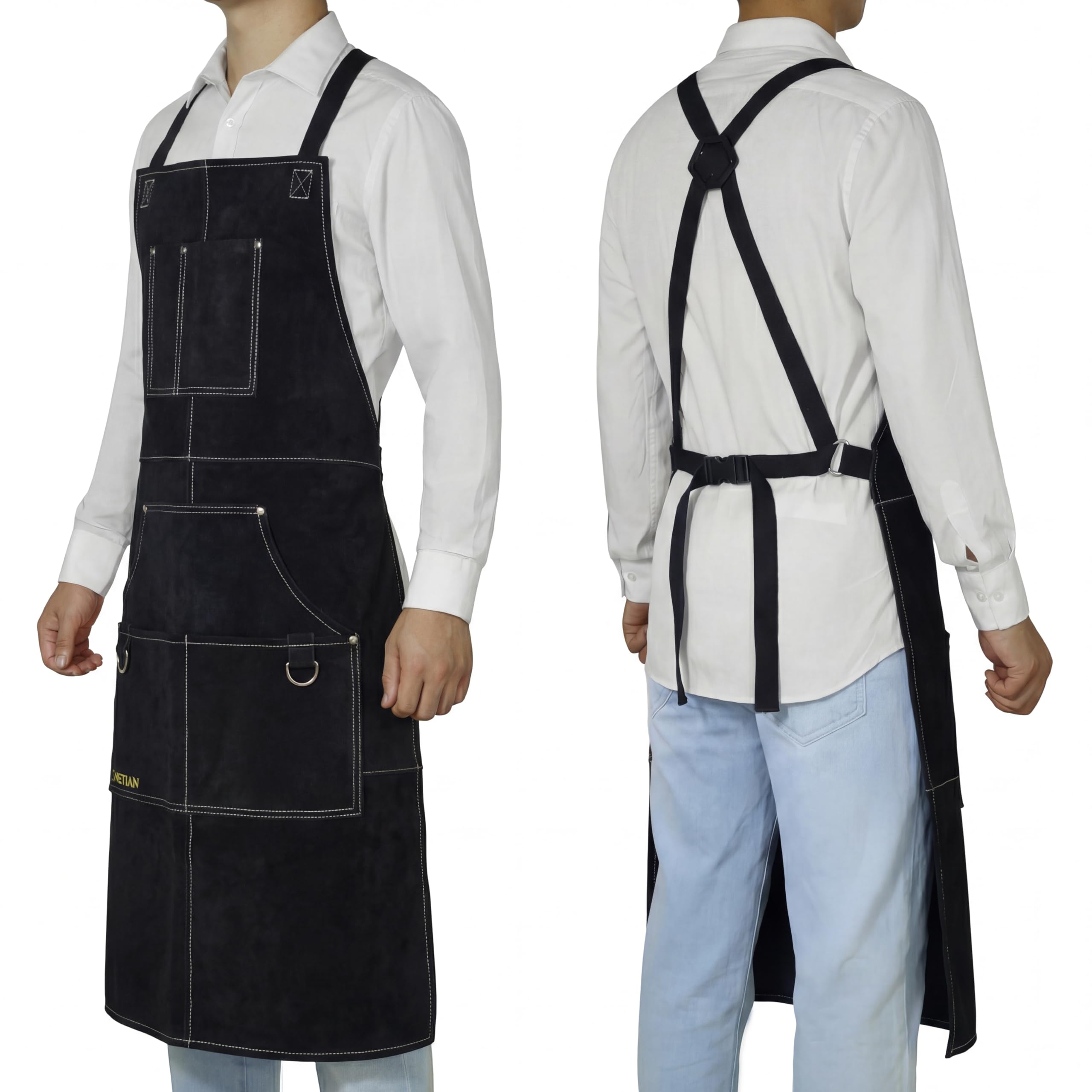 Grembiule da Saldatura in Pelle con Fodera Morbida – Resistente al Calore, Ignifugo, Grembiule Protettivo Robusto con Tasche Multiple
