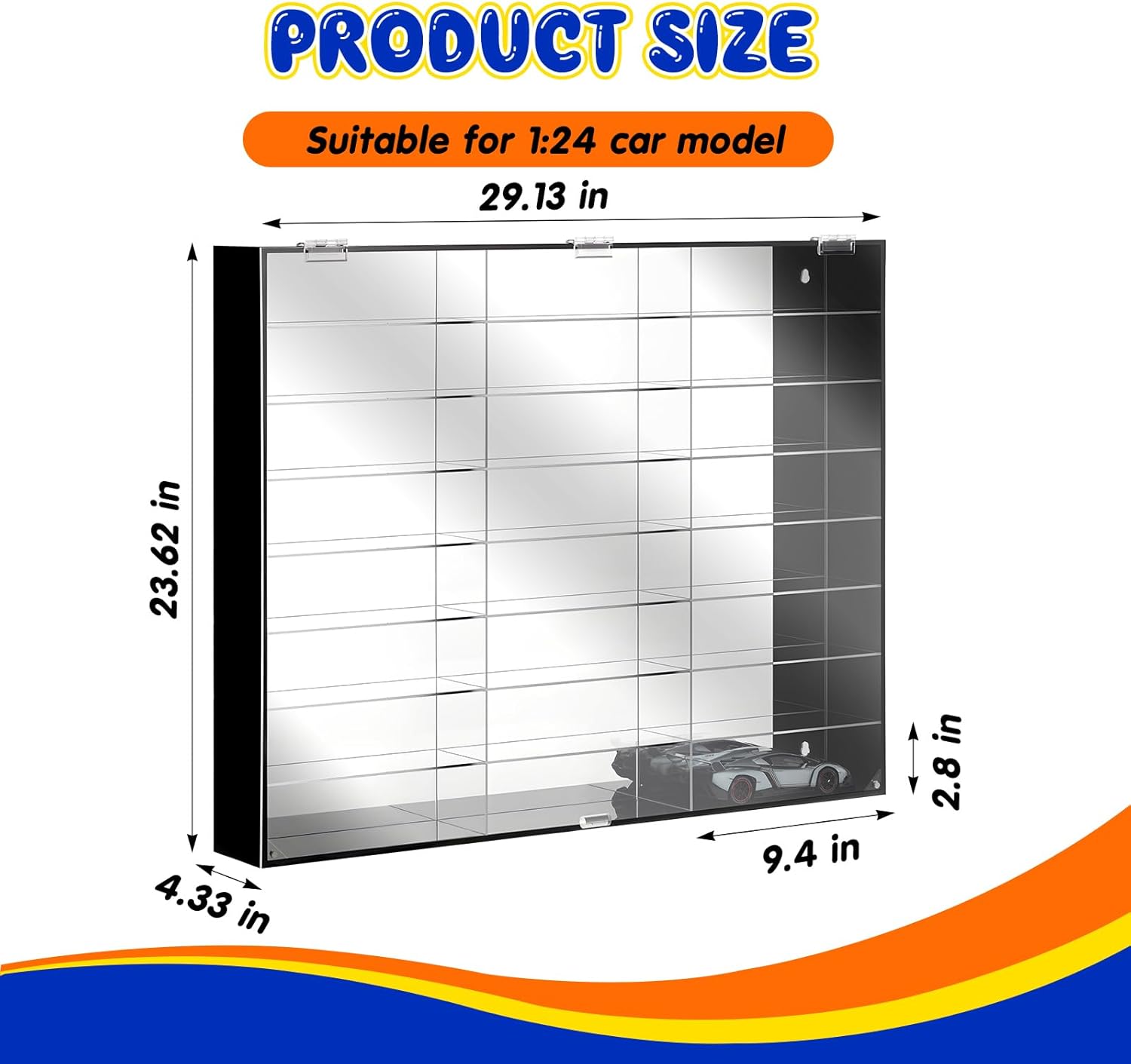 juexica 1: 24 clear acrylic toy car display case 24 grids toy race car display show box diecast case wall mounted vehicles shelf for storage, christmas mini model figure lover gifts
