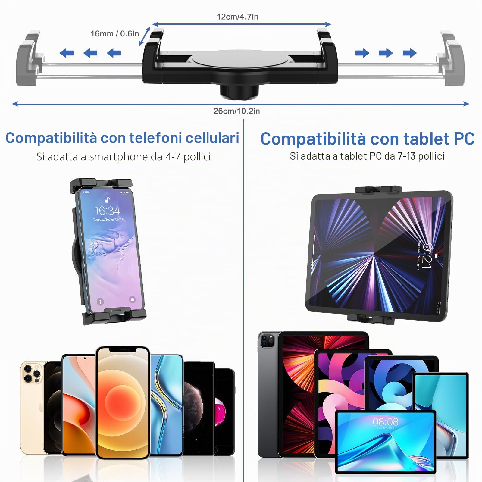 Oilcan Supporto Tablet & Cellulare Auto 3 in 1, Porta Tablet per Cruscotto/Parabrezza/Prese Aria Auto con Ventosa e Rotazionale 360°, per iPad Mini Air Pro, Galaxy, Lenovo, 13 Pro Max (4-12.9")