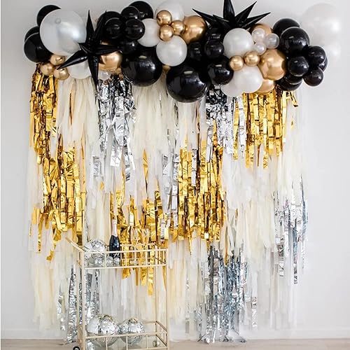 Miniatura 6 de Kit de arco de guirnalda de globos plateados de oro negro con cromo metálico dorado plateado 169 globos de varios tamaños para aniversario, fiesta