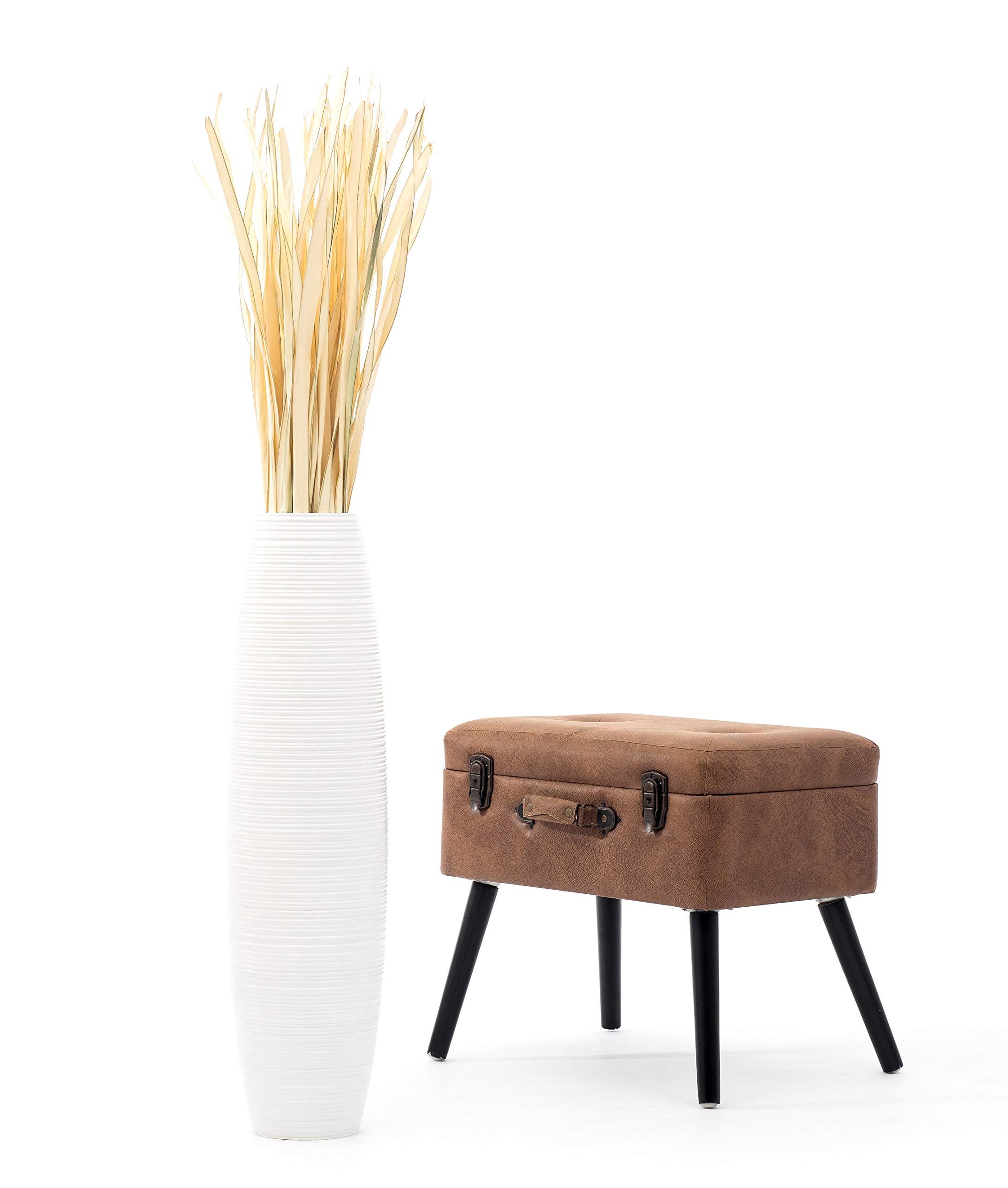 Leewadee White Large Tall Floor Vase 65 Cm - Handcrafted Mango Wood Vase For Pampas Grass & Dried Flowers