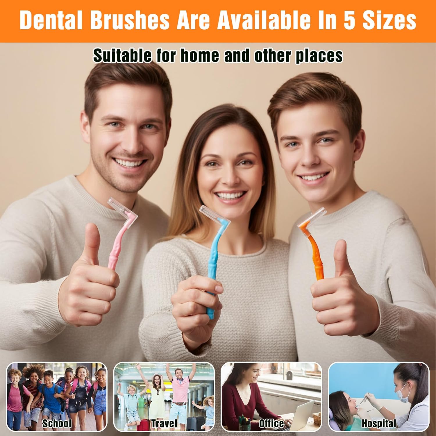 150pcs L-Shaped Interdental Brushes, 5 Sizes Soft Dental Brushes with Non-Slip Handle, Angled Head Tooth Picks for Braces, Implants, and Oral Cleaning