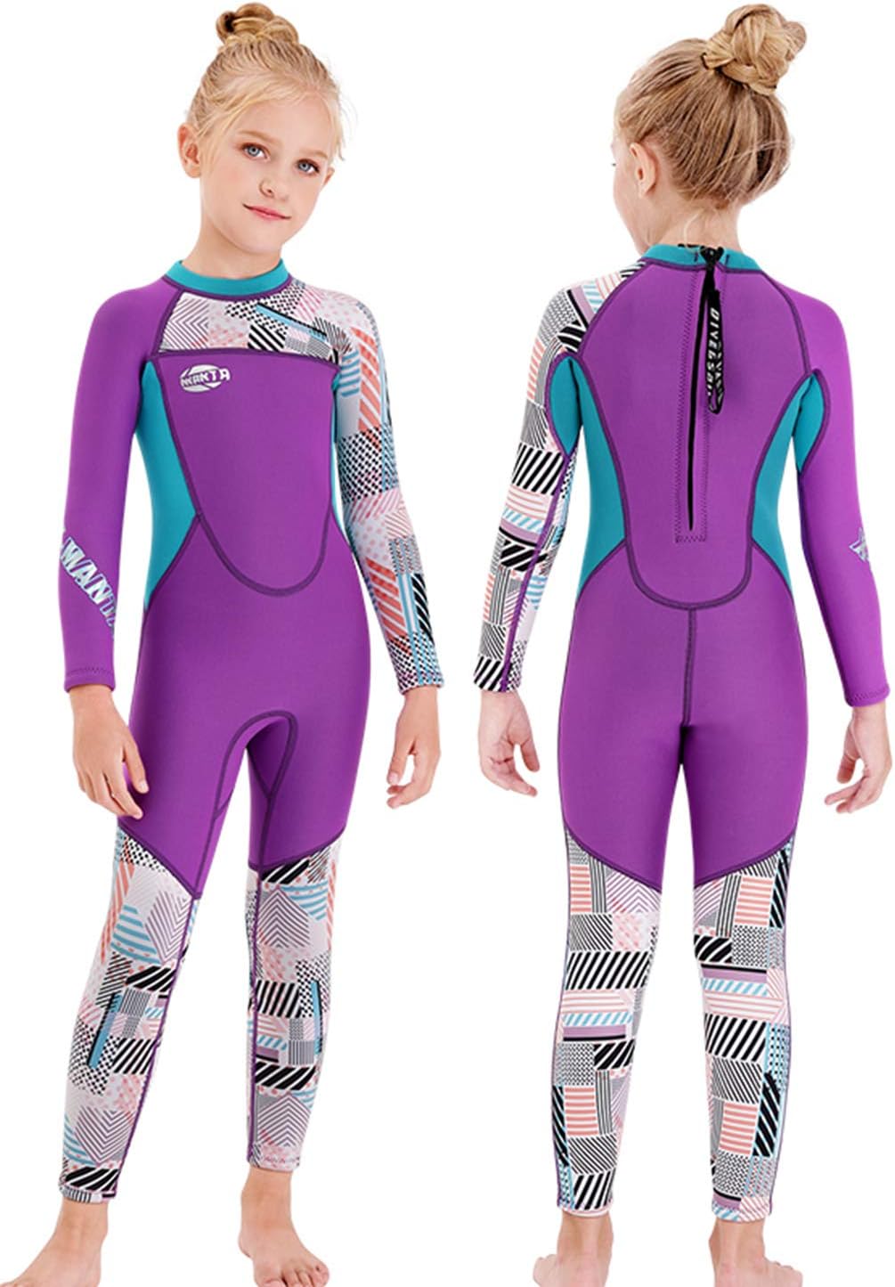 GogokidsGirls Wetsuit Kids Thermal Swimsuit - 2.5mm Neoprene Rash Guard Children One Piece Swimwear, All in One Sunsuit Sun Protection UV 50+ Diving Snorkelling Suit