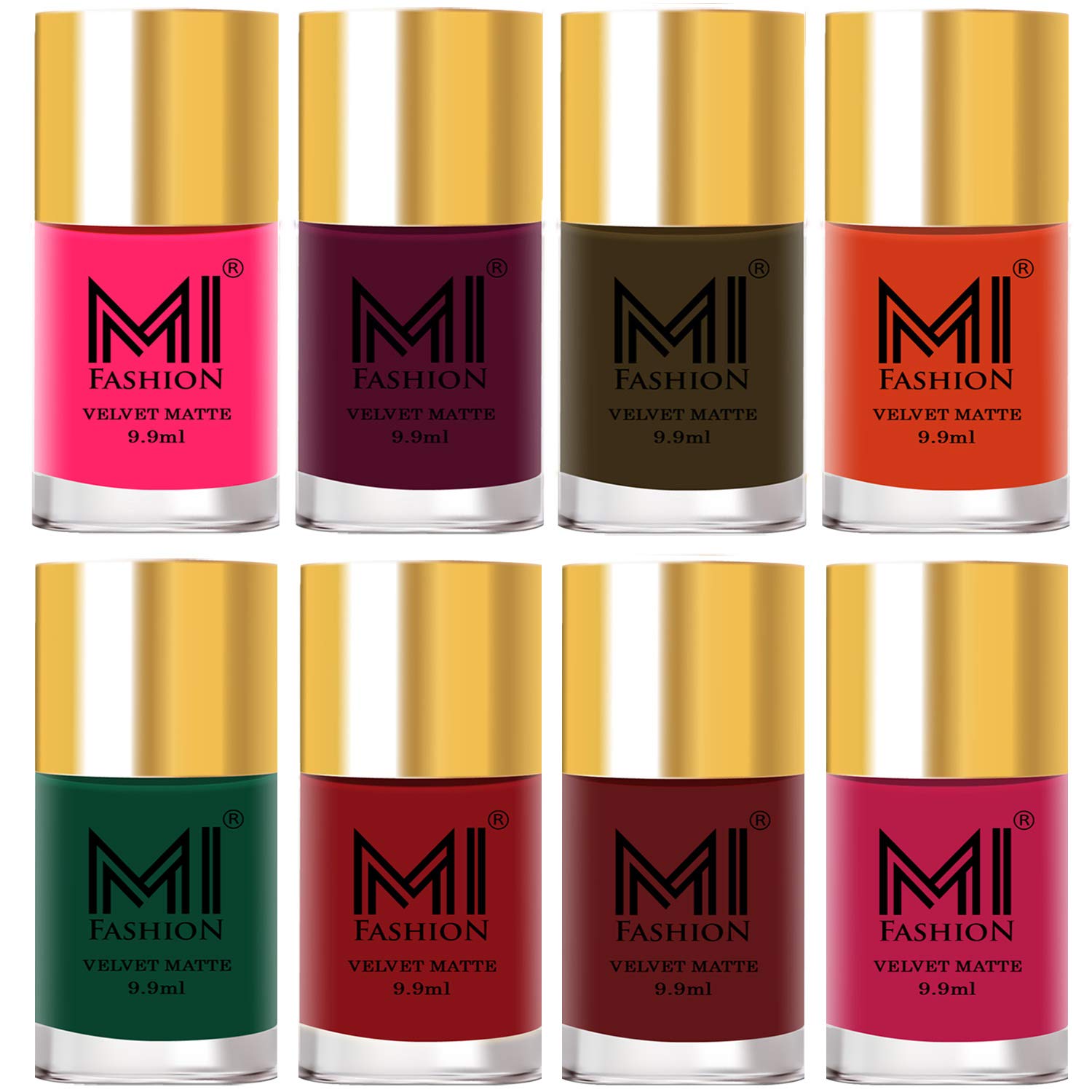 MI FASHION Velvet Matte Nail Paint Combo Sets Multicolors Non-Stop, Rain Or Waterproof Harmful Toxic Free Top Coat 9.9ml Each (Pack-8)-image-6