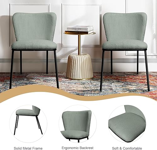 Miniatura 9 de Juego de 2 sillas de comedor, sillas tapizadas sin brazos para cocina y comedor, color beige