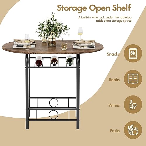 Miniatura 3 de Flamaker Mesa de comedor para 2, juego de mesa redonda y sillas de 3 piezas, mesa de cocina pequeña para desayuno, mesa de grano de madera y estante