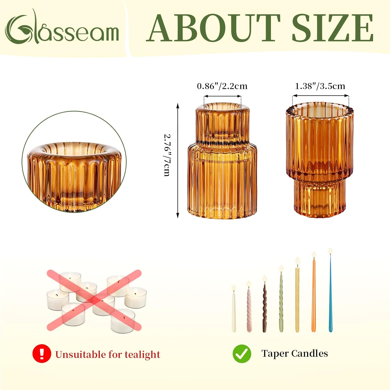 Glasseam Glass Candle Holders for Candlesticks: 10PCS Small Amber Candle Stick Holder Decor Ribbed Taper Candle Holder for Table Centerpiece Fall Candle Holders for Christmas Halloween Thanksgiving - Image 5