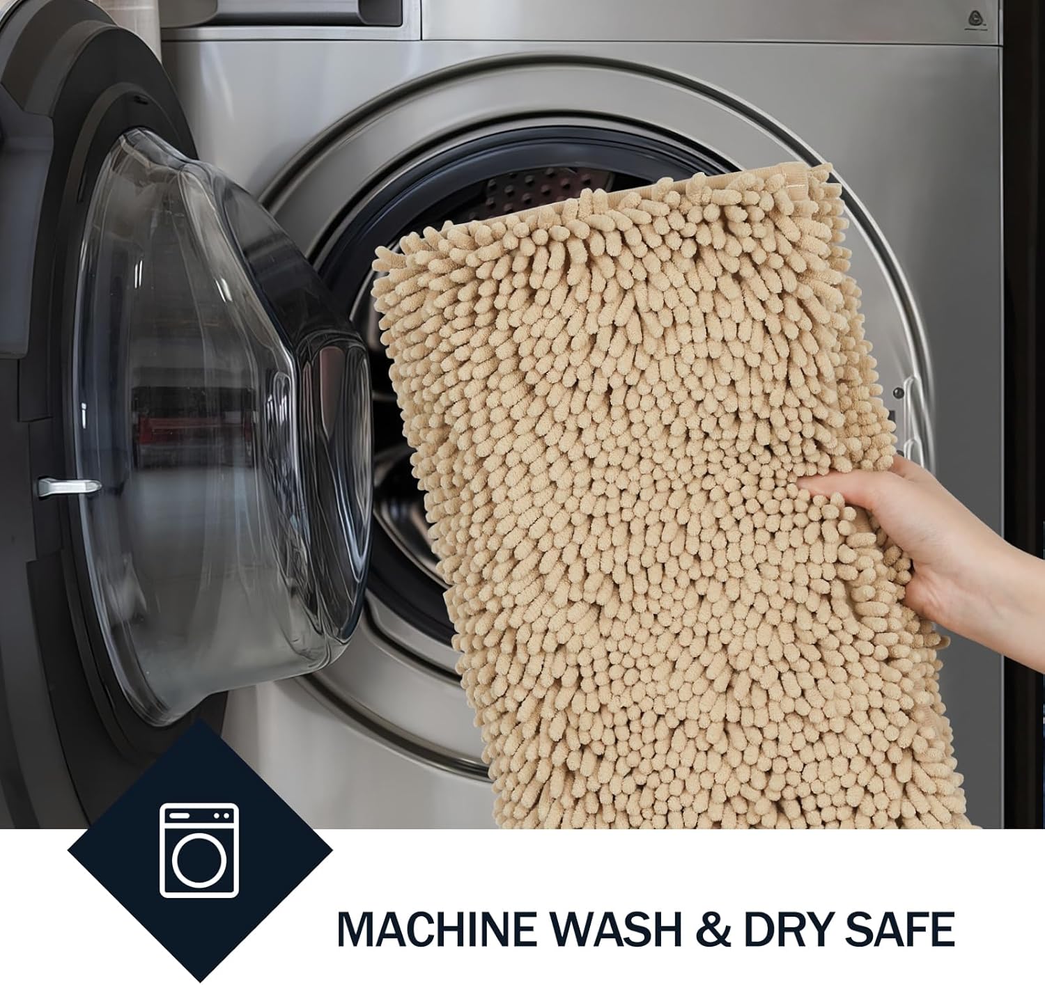 LINLA Bathroom Rugs Sets 2 Piece, Absorbent Soft Chenille Bath Mat, Non-Slip,Quick Dry, Washable, Carpet Mats for Floor, Tub and Shower, 32" x 20"/24" x 17", Beige - Image 6