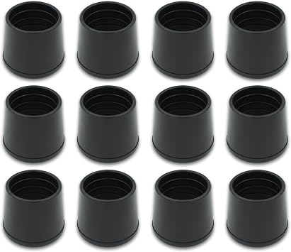 Shepherd Hardware 1-1/2" Round Non-Marking Rubber Slip-On Chair Leg Tips, Non-slip Protective Furniture Leg Caps for Chairs, Stools, and Tables on Hard Surfaces, Set of 12, Black