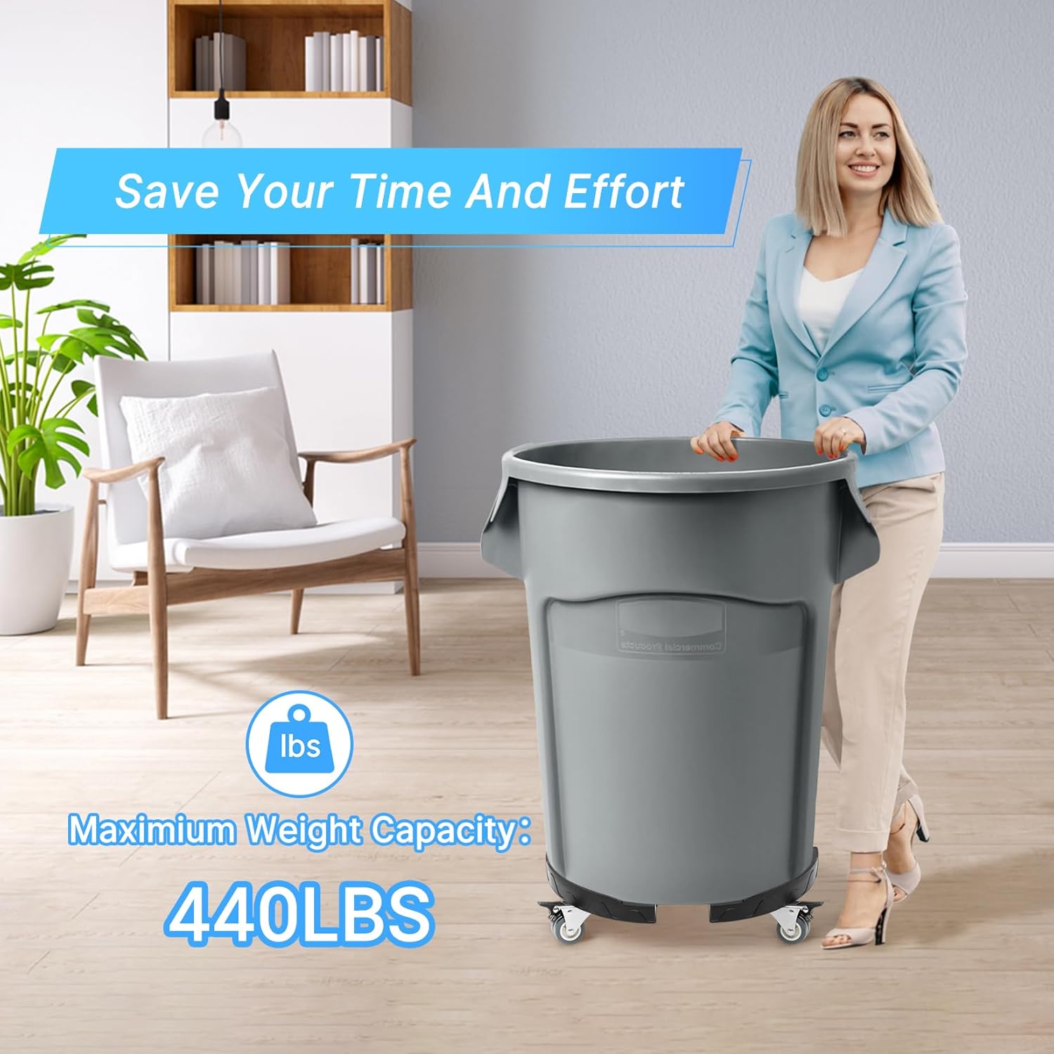 Nefish Trash Can Dolly Wheels, 15-19 Inch Adjustable Round Furniture Dolly with 4 Wheels, Heavy Duty Drum Dollies 440lbs Tire Dollys, Multi Functional Rolling Dolly Cart, 2 Pack