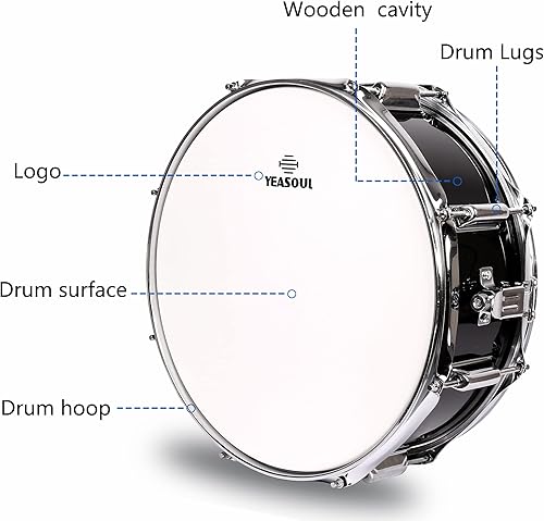 Miniatura 4 de Juego de tambor de caja de 14 pulgadas para niños, estudiantes, principiantes, kit de práctica con soporte, bolsa acolchada, almohadilla de