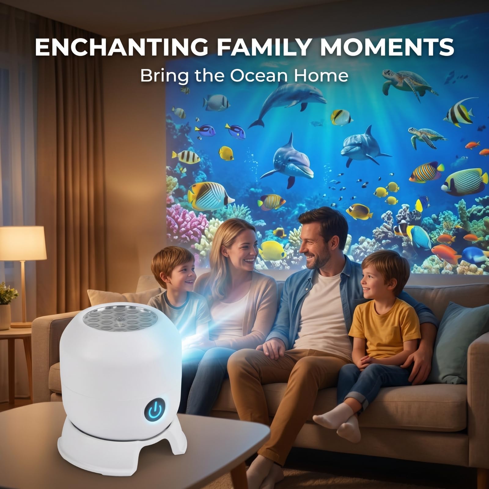 PGonline Proyector LED Giratorio Dinámico, Lámpara de Proyección Océano Copo Nieve con Rotación 360°, Alimentado por USB, para Habitación Niños, Dormitorios y Salas Estar