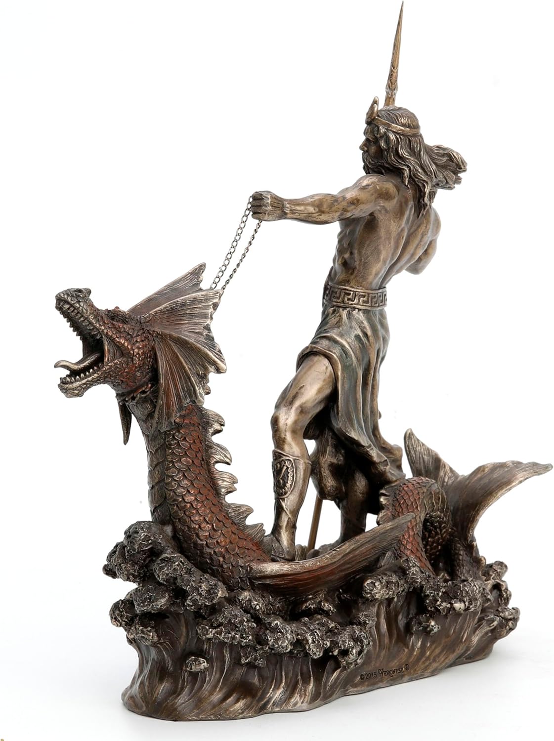 Veronese Design 9 1/4 Inch Poseidon with Trident Standing On Hippocampus Cold Cast Resin Bronze Finish Statue