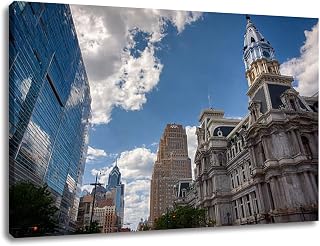 Large Framed Canvas Wall Art Prints Pictures Cities Philadelphia center city skyline Artwork for Living Room Wall Paintings for Bedroom Bathroom Office 20" x 32"