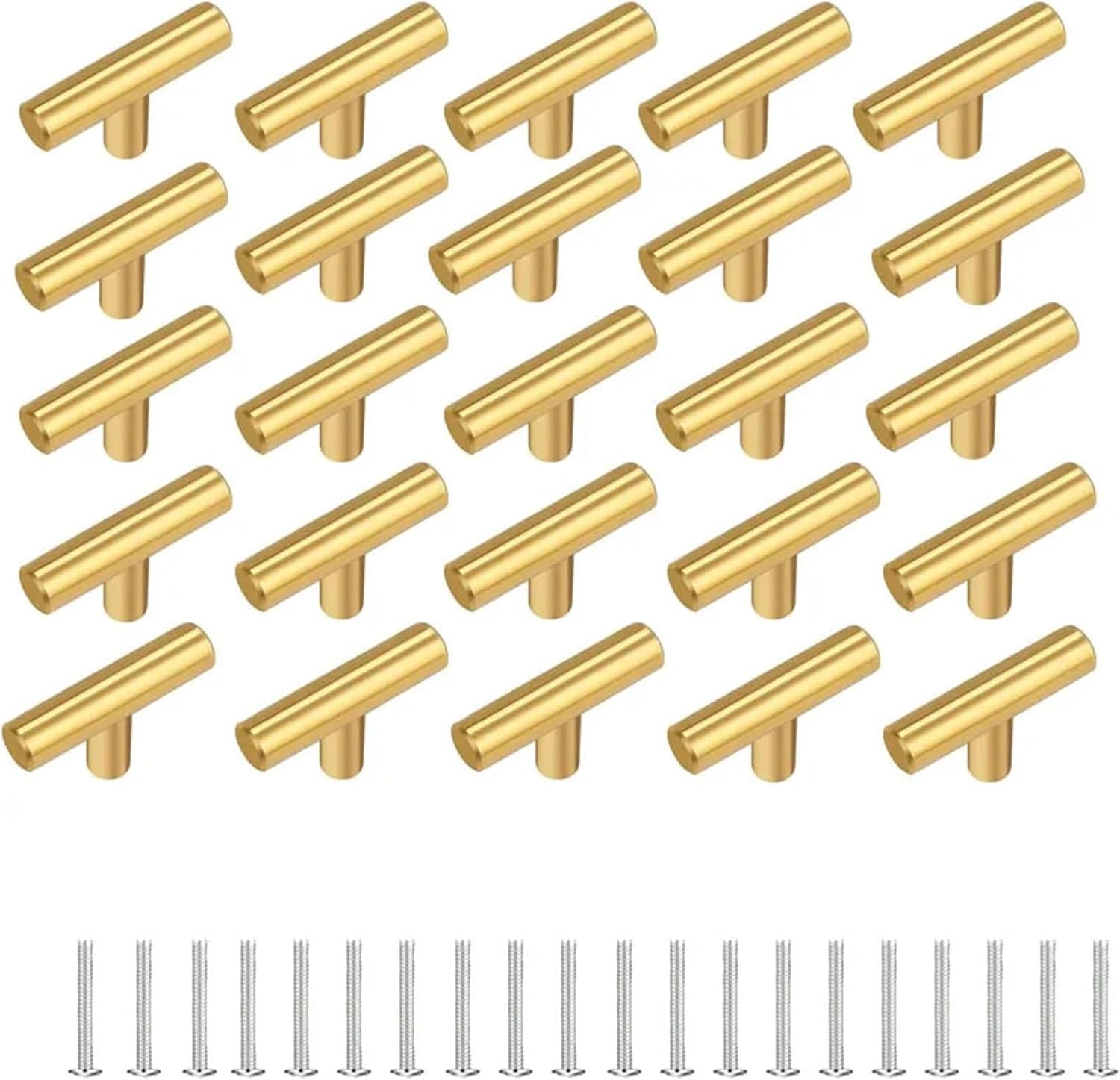 Gkirqvpe Gold-20Pcs Cabinet Knobs, Cabinet Knobs 20 Pack Stainless Steel Single Hole T-Shaped 2 Inch Multicolor For Cabinets(Gold-20Pcs)
