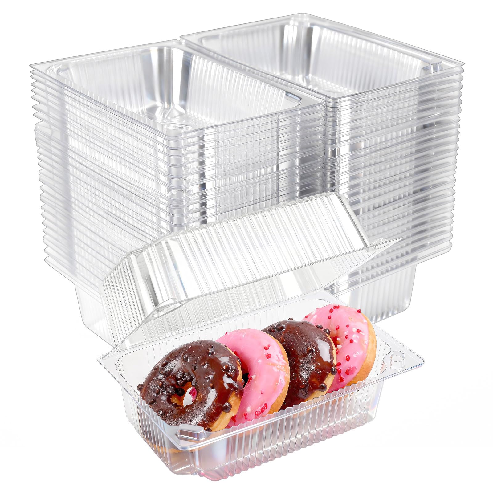 50Pcs Rectangle Heavy Duty Clear Clamshell Food Containers with Lids