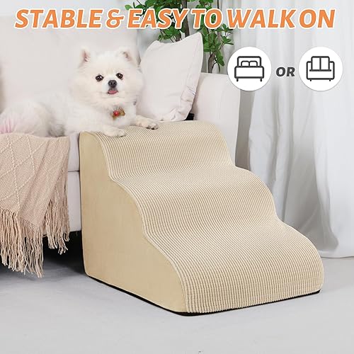 3-Step Dog Ramp and Stairs for Sofa and Chair - Non-Slip Sturdy Pet Steps for Small Dogs and Cats,15.7" H,Grey(Beige,3-Step 15.7''H,3)