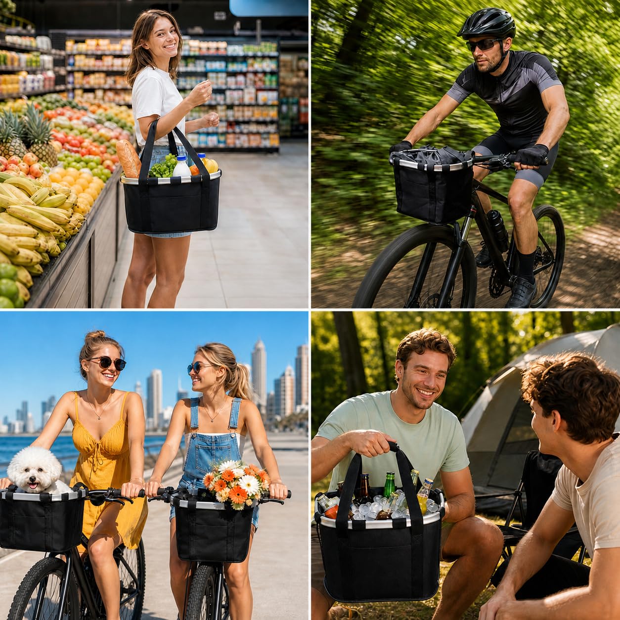 Fahrradkorb, Lenker Fahrradtasche, Abnehmbarer klappbarer wasserdichter Multifunktionskorb, praktischer Einkaufen, Pendeln, Reisen und Outdoor-Aktivitäten,Tragbar bis zu 5 kg