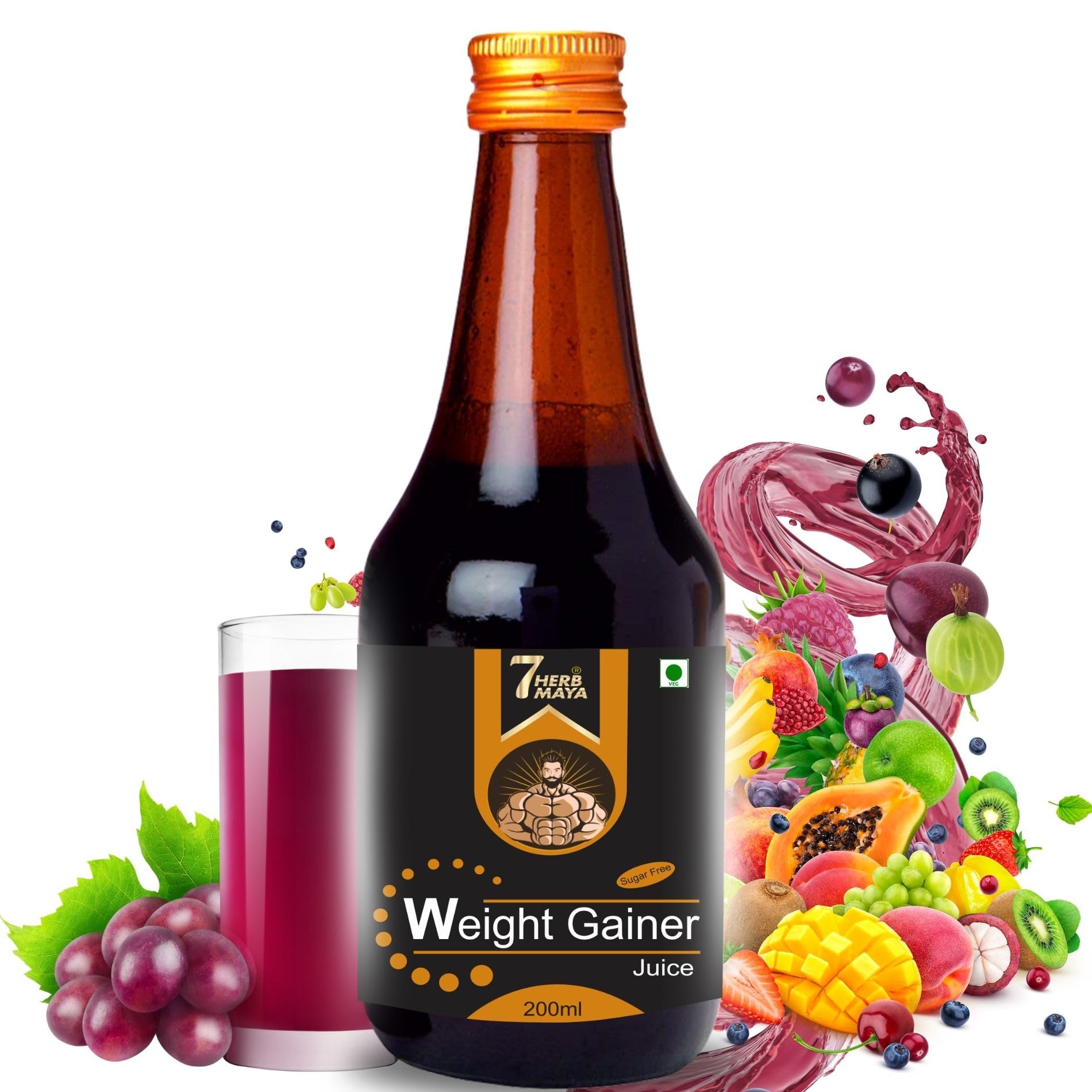 7Herbmaya Weight Gainer Juice | Herbal Appetite Support Drink | Ayurvedic Juice for Men & Women | Plant-Based Nourishment | No Added Sugar (200 Ml, 5, count)