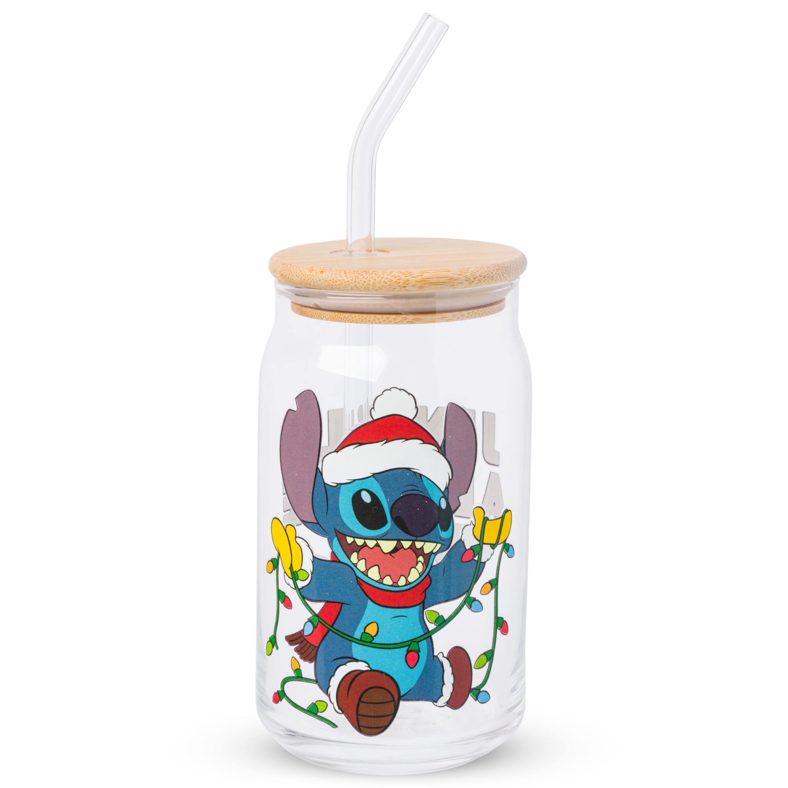 Gobelet en verre Lilo and Stitch avec couvercle bambou et paille 473ml