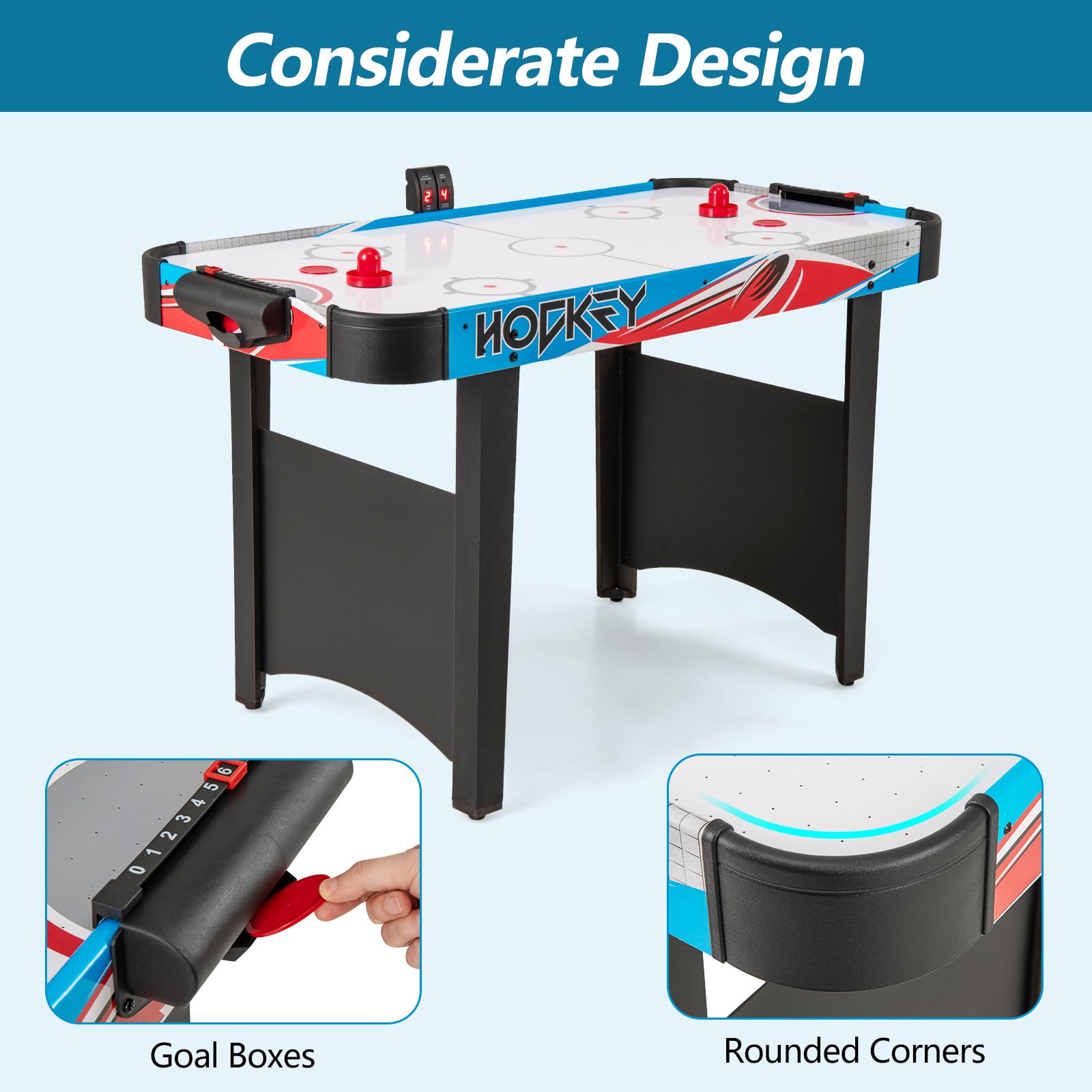 HOMASIS Tavolo da Air Hockey in Legno con Display LED e Motore 12V, 2 Dischi e 2 Pattini