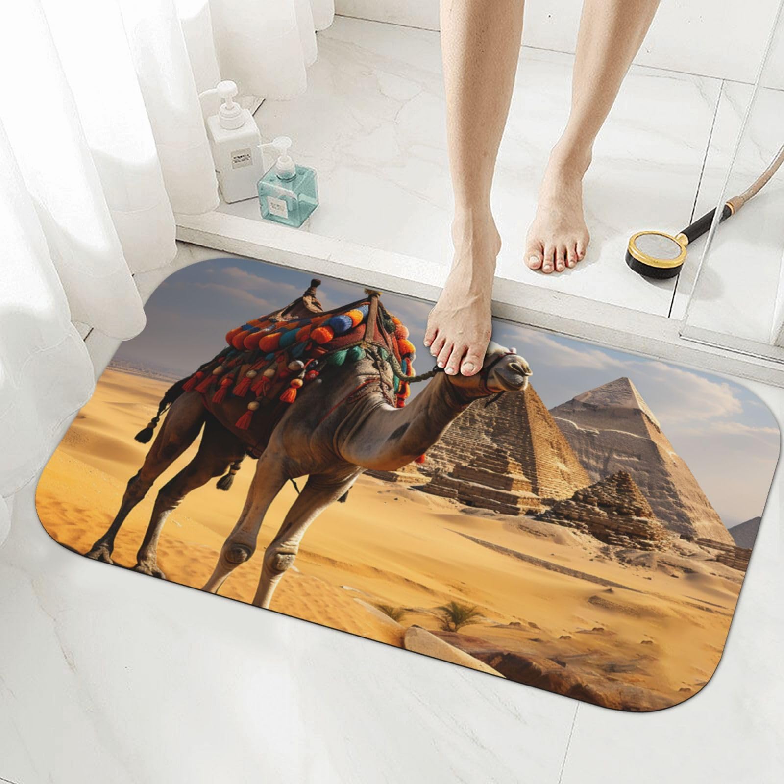 Tapis de bain en terre de diatomée pyramide chameau absorbant pour douche