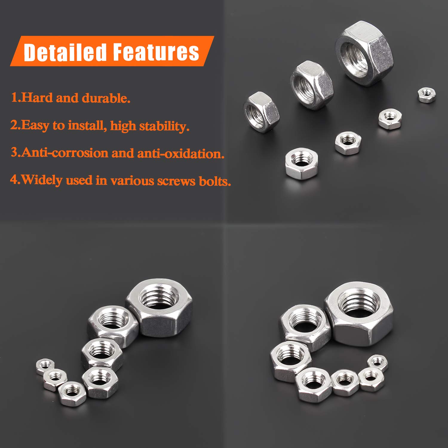 HELIFOUNER 200 Pieces M2 Hex Nuts, Stainless Steel (304) 18-8 Nuts for Screws Bolts