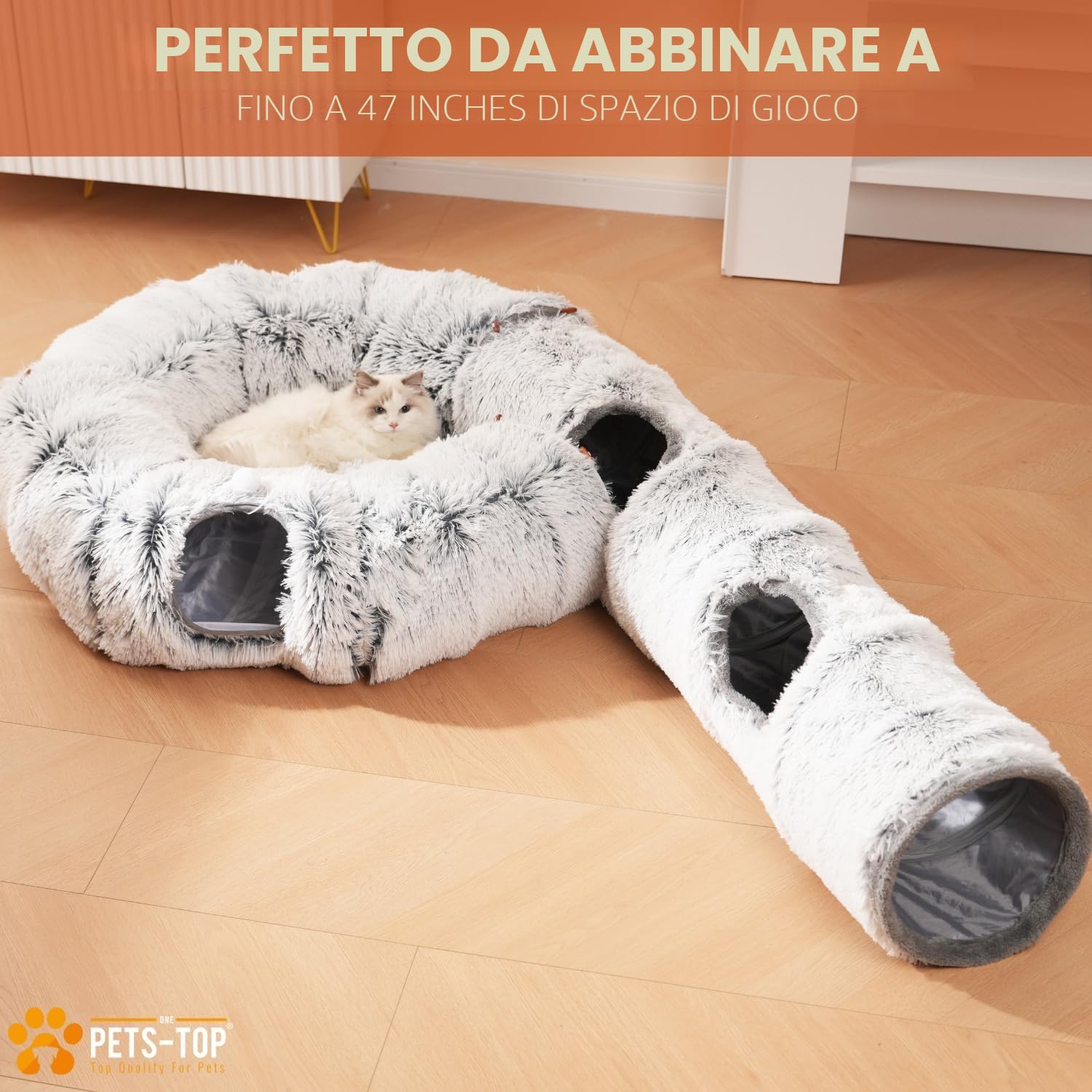 One PETS-TOP Tunnel Gatto Long, Tunnel per Gatto XXL, Giocattolo Interattivo per Interni in Morbido Peluche
