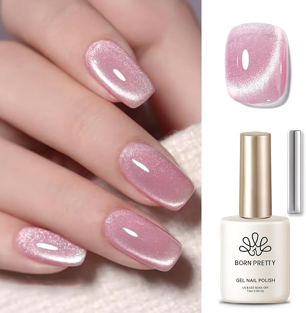 Born Pretty Cat Magnetic Eye Gel Nail Polish Jelly Pink | Iridescent glitter shine. Smooth application, easy to use. Long-lasting glossy finish. Ideal for manicure, salon, and DIY