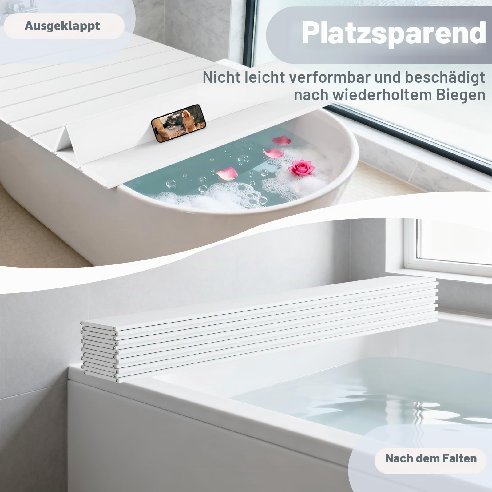 Badewannenabdeckung 170x75cm, Badewannenabdeckungen Belastbar 6kg, Faltbare Badewanne Abdeckung Wasserdicht Staubdicht Dämmplatte, Weiß