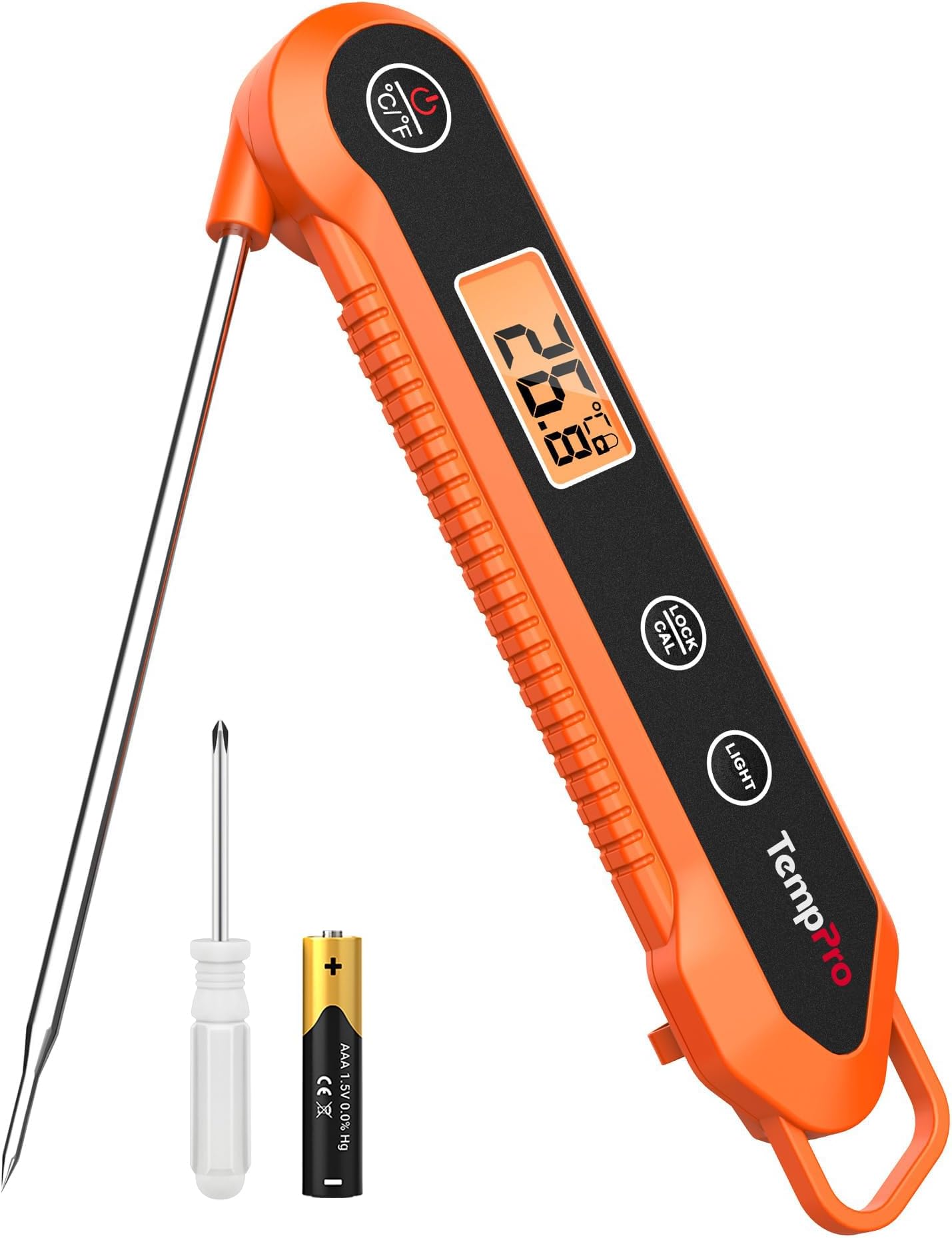 TempPro TP03H Meat Thermometer with IPX6 Waterproof, Food Thermometer | Foldable Food Temperature Probe with LCD Backlit Calibration Lock Fuction, food probe for Oil Jam Milk(Previously ThermoPro)