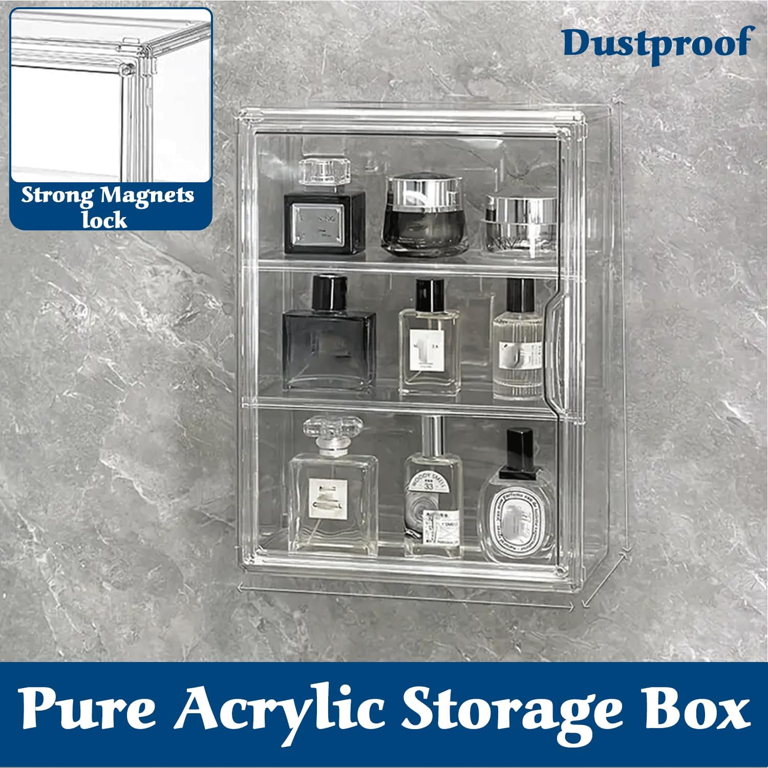 OFRIN 2 Pack Acrylic Display Case with Cleaning Cloth, Magnetic Door & 4 Adjustable Dividers, 3 Tier Display Cases, Stackable Clear Organizers, Acrylic Box, Display Cases