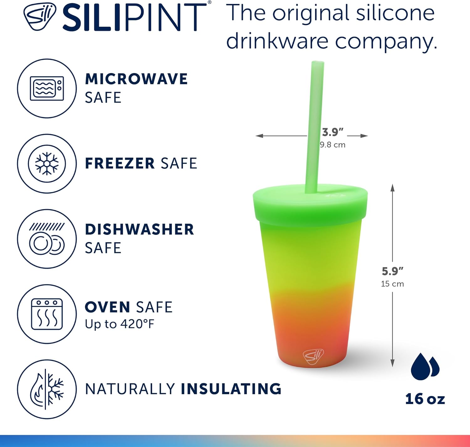 Silipint Silicone Tumbler with Straw Lid – Unbreakable, Non-Toxic, Dishwasher Safe & Spill Proof Tumbler – Perfect Mug for Smoothie, Coffee, Juice, Water (Ombre Glow Green, 16oz - Pack of 4)