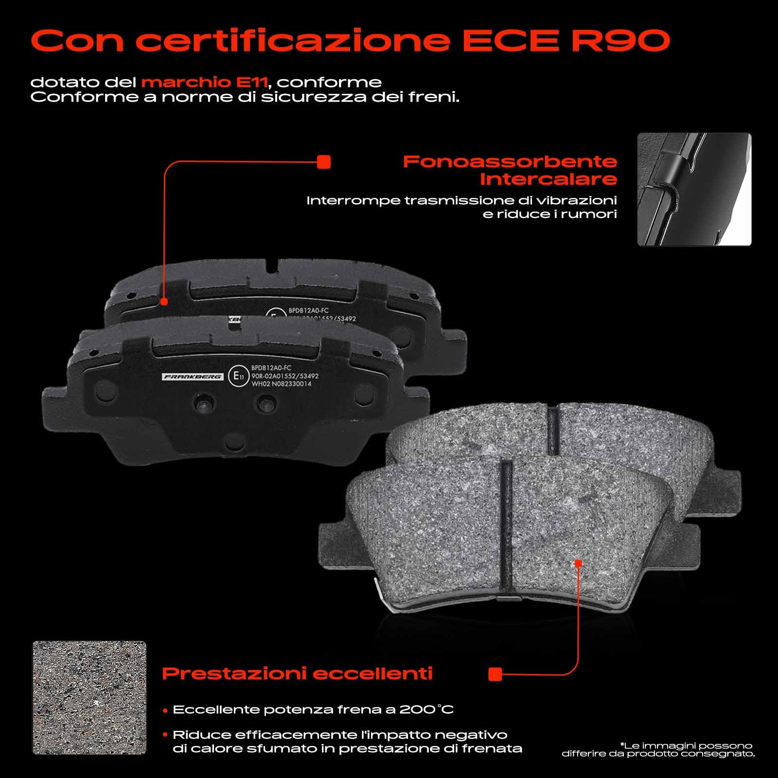 Frankberg Set di pastiglie freno comprensivo di 4 pastiglie freno | 583023KA35, 583023RA70; Compatibile con: Tucson Van/SUV TLE, Optima Sportswagon JF, Rio III UB, i20 GB IB, Optima JF