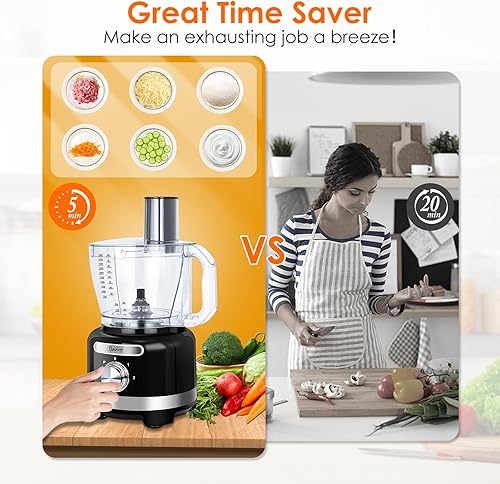 Miniatura 3 de Davivy Mezclador de procesador de alimentos de 16 tazas, 10 en 1, multifunción, 3.8L, licuadora y filtro de vidrio, 600 W con 2 velocidades más