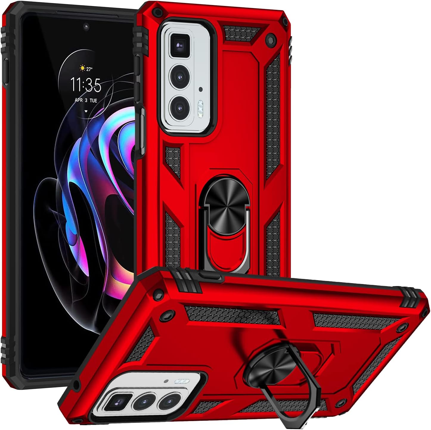 Case for Motorola Moto Edge 20 Pro,Ring Holder Protective Silicone Shockproof Tough Armor Hard Phone Cover,Red
