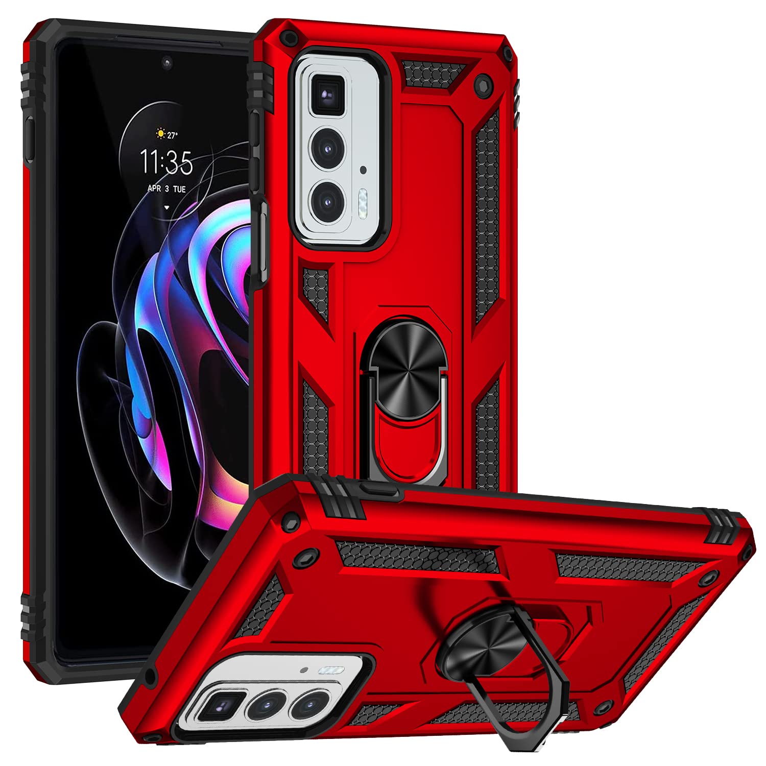 2NDSPRlNG Case for Motorola Moto Edge 20 Pro,Ring Holder Protective Silicone Shockproof Tough Armor Hard Phone Cover,Red