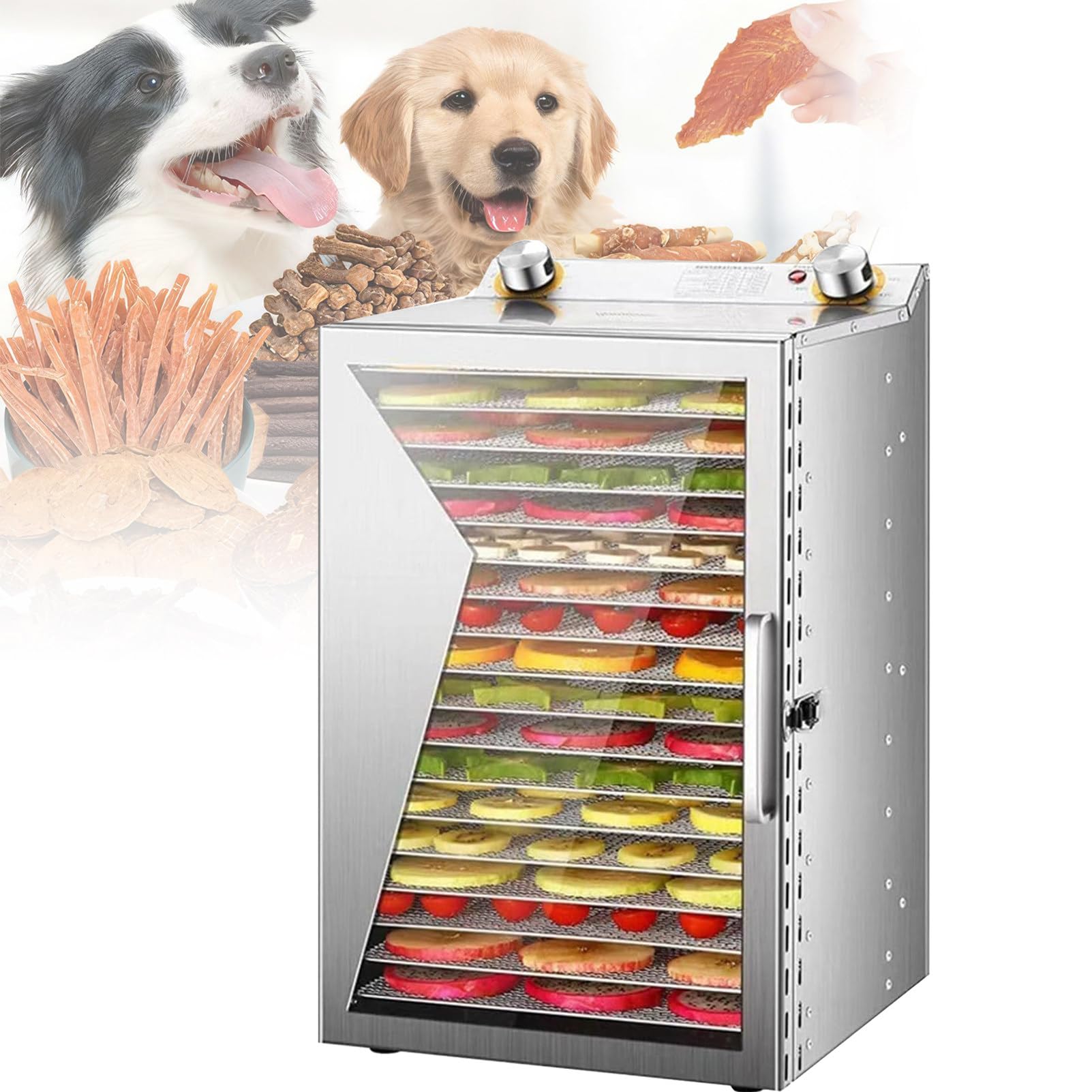 Deshidratador De Alimentos Profesional Con Bandejas De Acero Inoxidable, Temporizador Y Control De Temperatura, Seca Carne Seca, Golosinas Para Perros Fruta, FuncióN De Mantenimiento Del Calor 18Layer