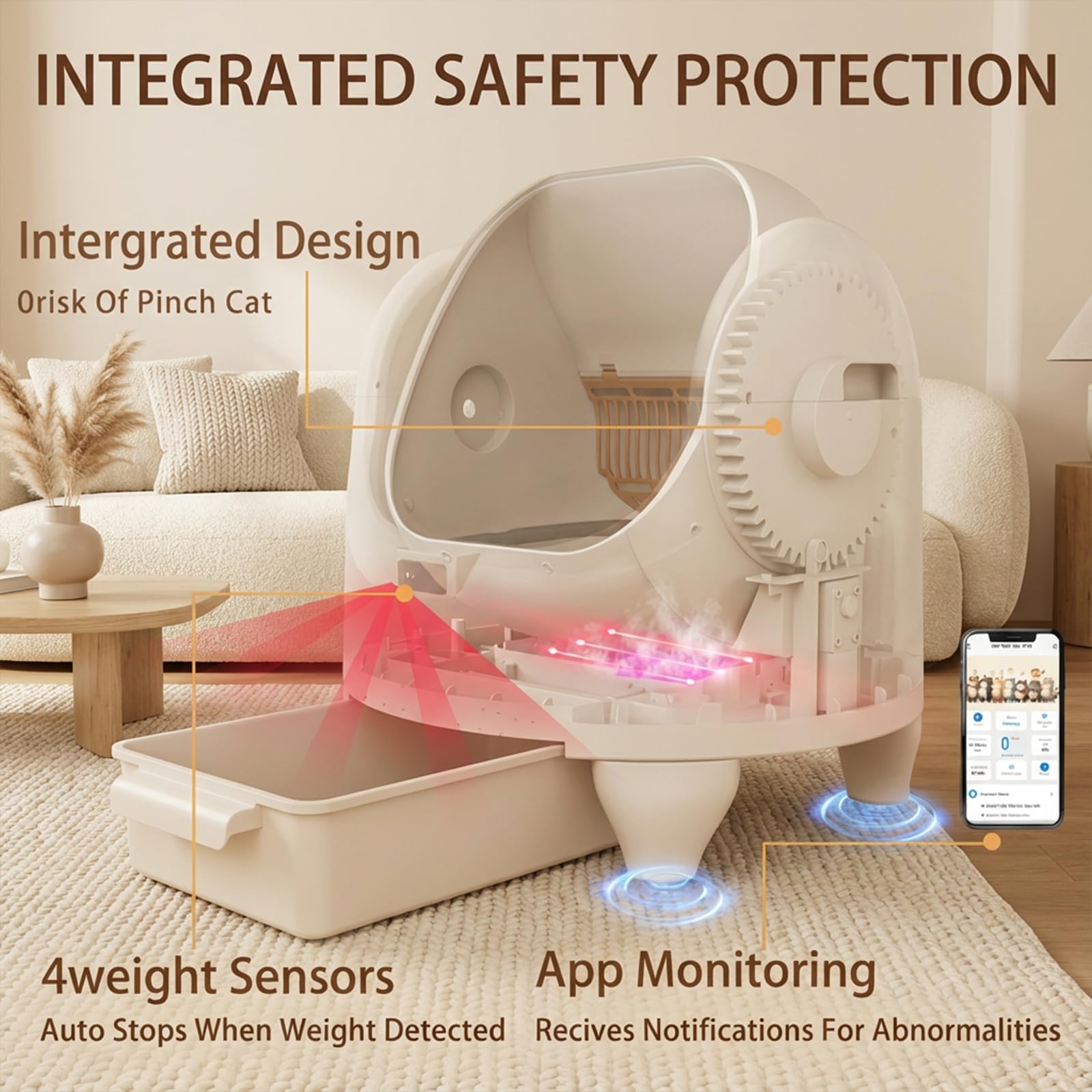 Automatic Litter Box, Self Cleaning Litter Box for Multiple Cats, Odor & Scoop Free, Apple Control, Large Space with Safety Protection, Opening Top, Real-Time Monitor - image 6