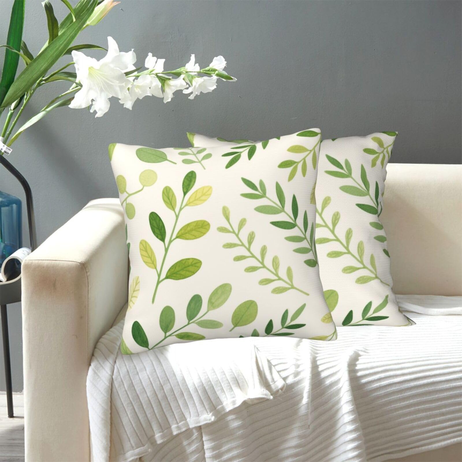 FekiLoot Decorative Throw Pillow Covers Modern Farmhouse Pillowcase Double Sided Cozy Cushion Cover for Sofa Couch Bed 20"X20" Greenery Leaves Pattern