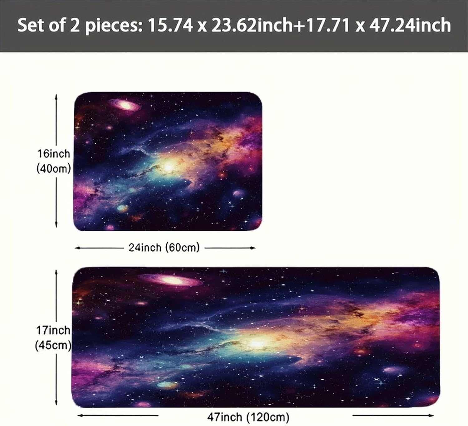 Galaxy in The Universe Kitchen Mats with 2PCS Non-Slip Washable,Kitchen Rug Heavy Duty Durable, Floor Mats for Kitchen,Office,Sink,Laundry