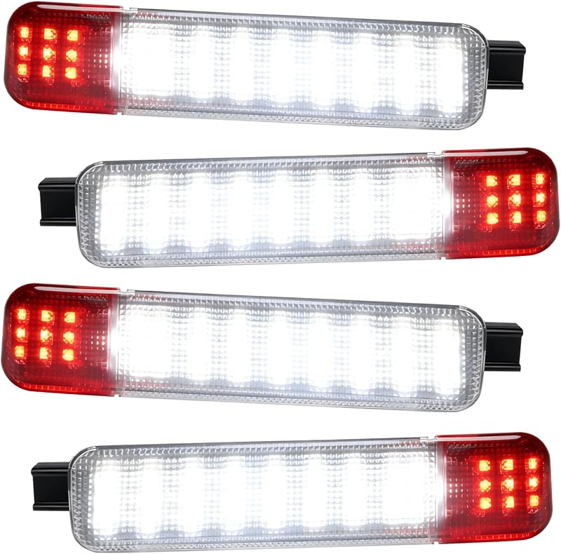 Luzes LED de cortesia e advertência para portas LESAUCE vermelho e branco para Chevrolet Silverado, GMC Sierra e Yukon – 4 unidades