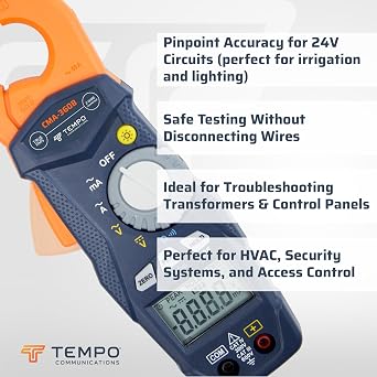TEMPO CMA-360B True RMS Pro Milliamp Clamp Meter AC/DC Current - Measure Voltage, Resistance, Current - 2-Wire Irrigation, Electrician Amp Meter Clamp AC/DC (Professional Grade)