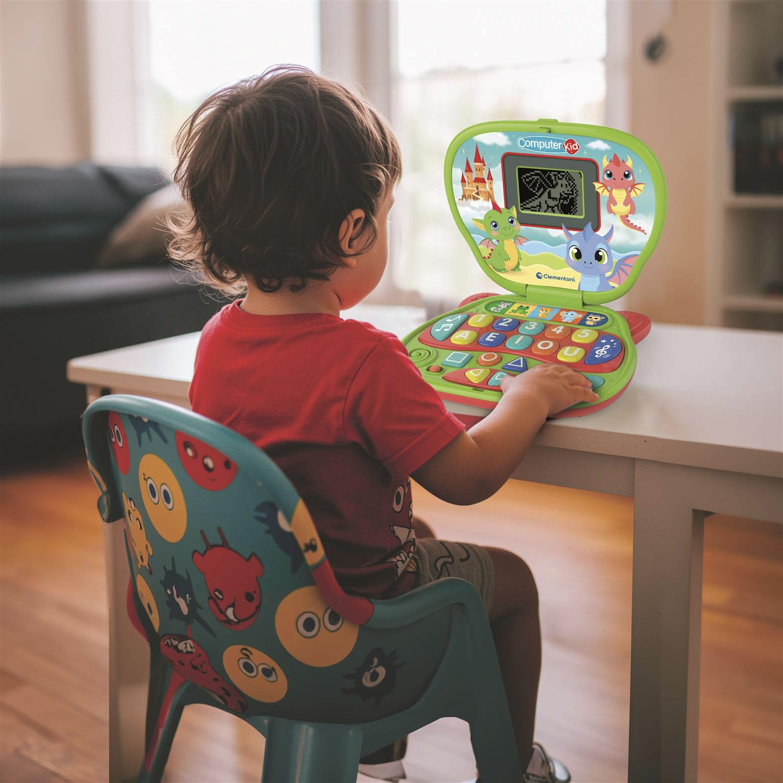 Clementoni - Computer Kid Draghetto Laptop Educativo Bambini 2+ Anni, 10 attività, Gioco Elettronico per Imparare Lettere, Numeri, Forme, Colori e Melodie, Batterie Incluse, Lingua Italiana, 16488