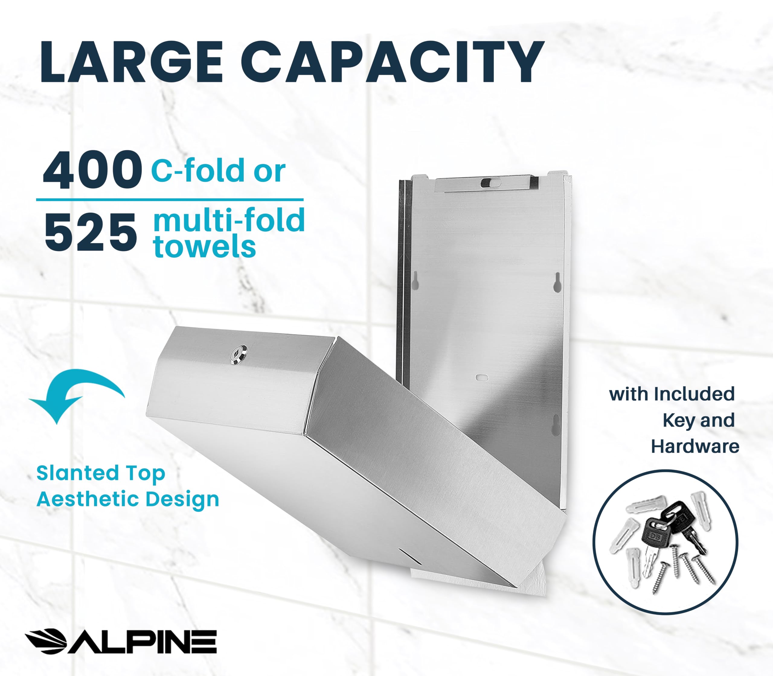 Alpine industrias C-fold/Multifold papel toalla dispensador – acero inoxidable cepillado – con capacidad para hasta 400 C-fold toallas de o 525 Multifold