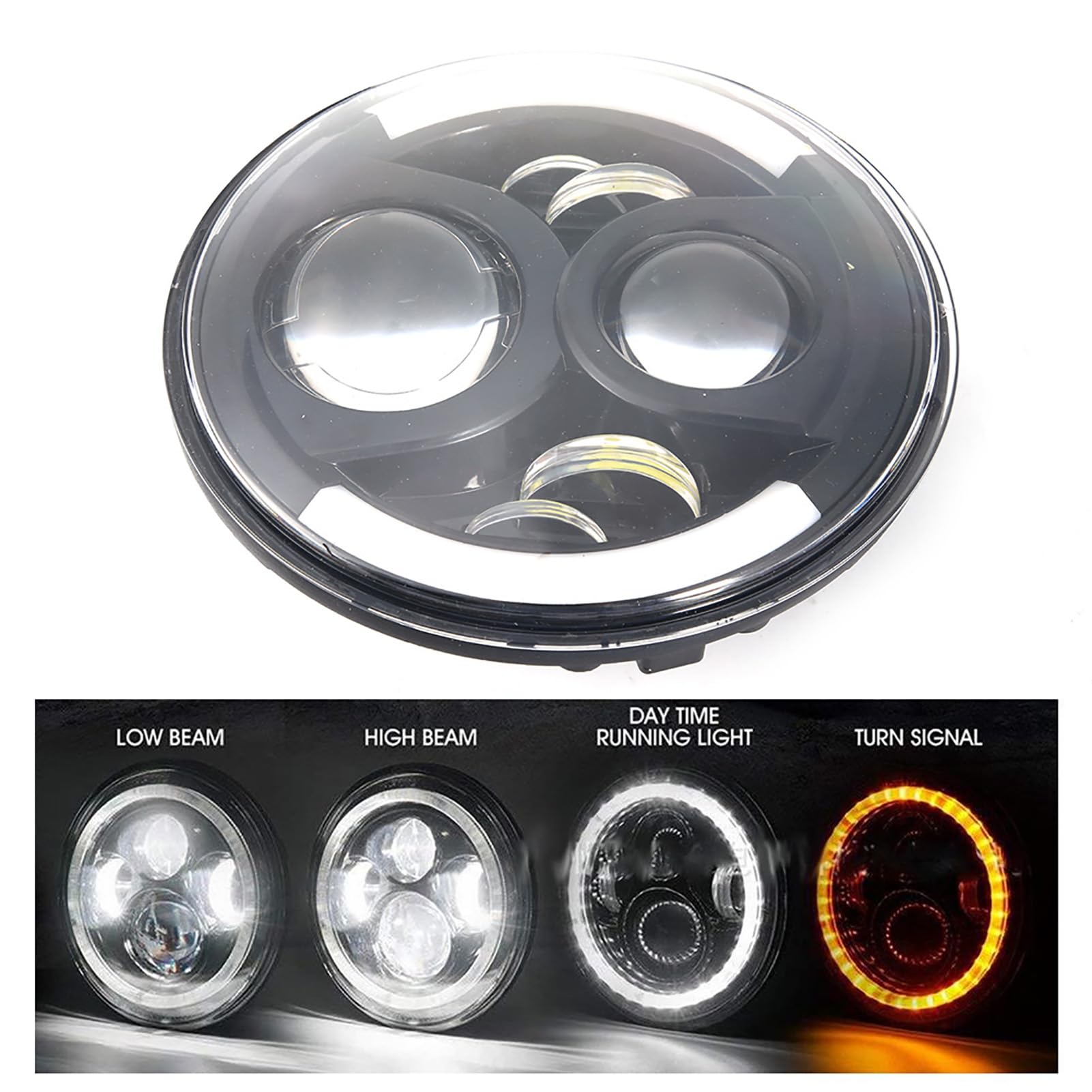 Duokon Car LED Angel Eye Light, 150W 7 Pollici Round High/Low Beam Fari Day Running Light DRL Indicatore di direzione Light Lamp