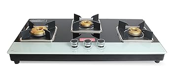 Carysil CT-01 Glass Top 3 Burner Hob top, Manual Ignition, Top Knob, Black