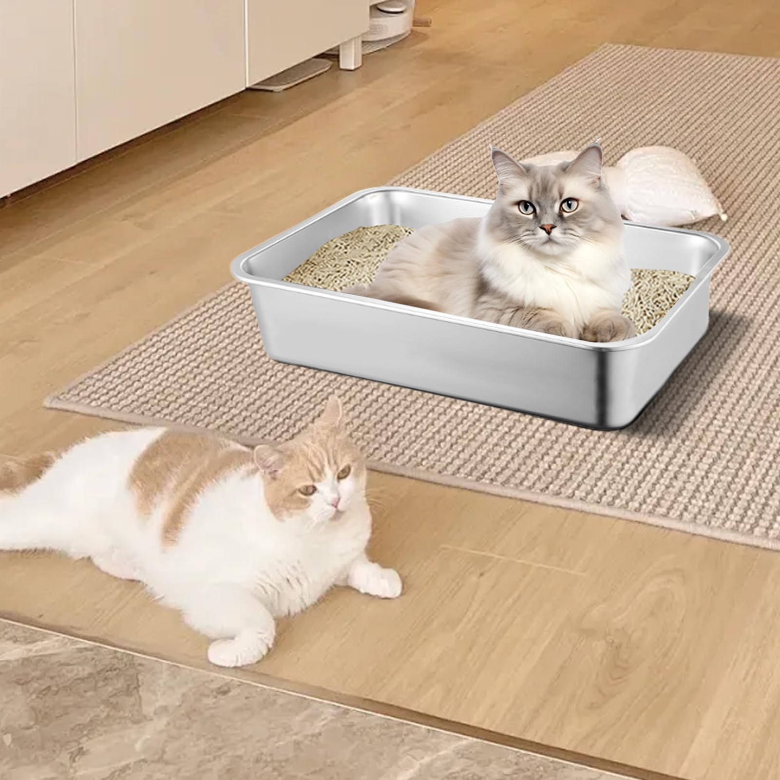 Bandeja de Basura de Acero Inoxidable para Gatos, diseño a Prueba de | salpicaduras y antiadherente, bandeja de basura duradera para mascotas, fácil de para el control de olores, caótico H